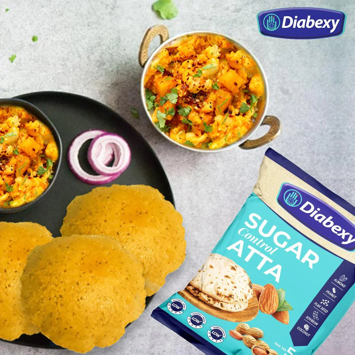 Puri sabji made with diabexy atta