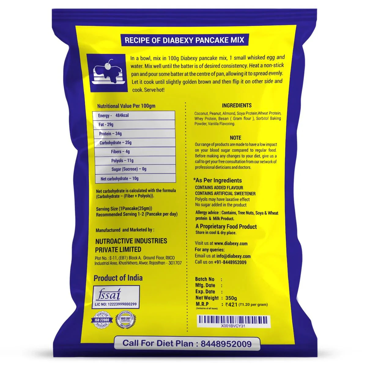 Diabexy pancake mix with low net carbs, high protein, and zero sugar for diabetic friendly breakfast, sugarless recipes, and keto pancakes.